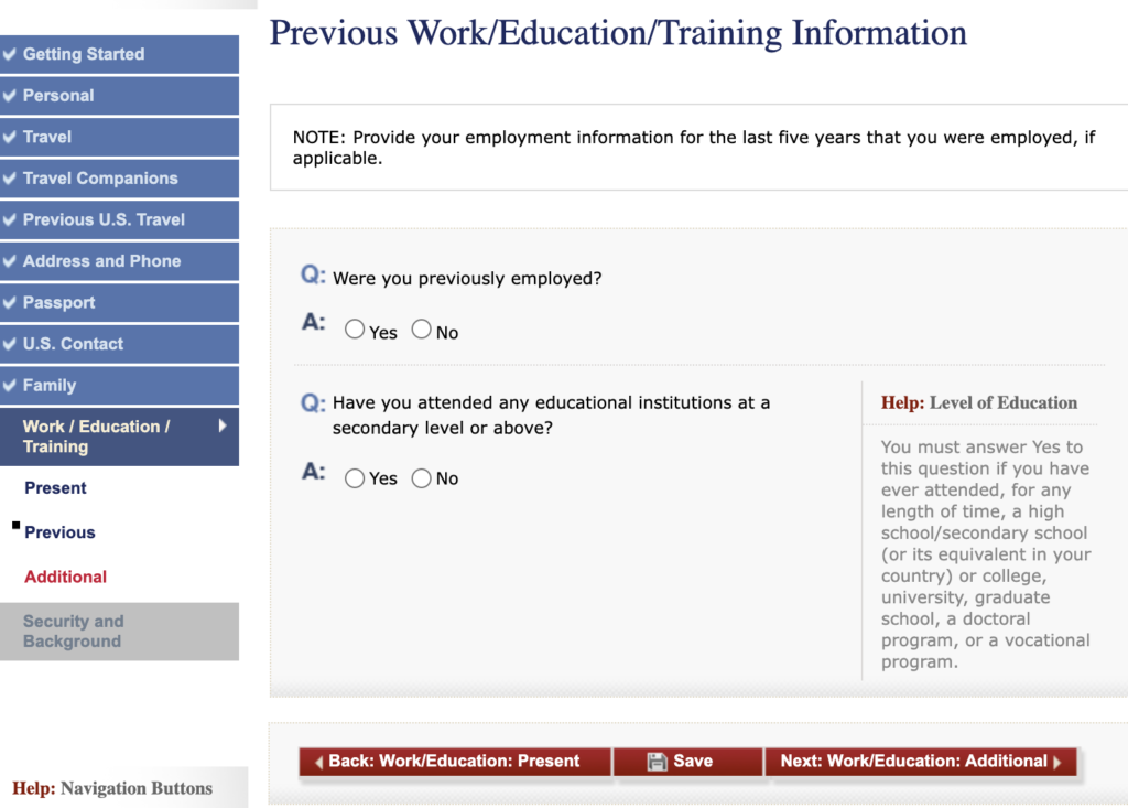 İş/Eğitim Bilgileri sayfası - devamı (önceki)